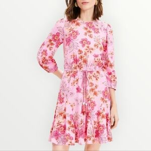 LOFT Floral‎ Print Dress Pink Orange Red M Boho Flowy Lightweight Viscose New